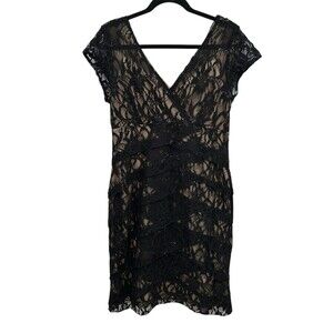 Scarlett Dress 14 Black Nude Lace Bandage Bodycon Cap Sleeve Party Cocktail Date